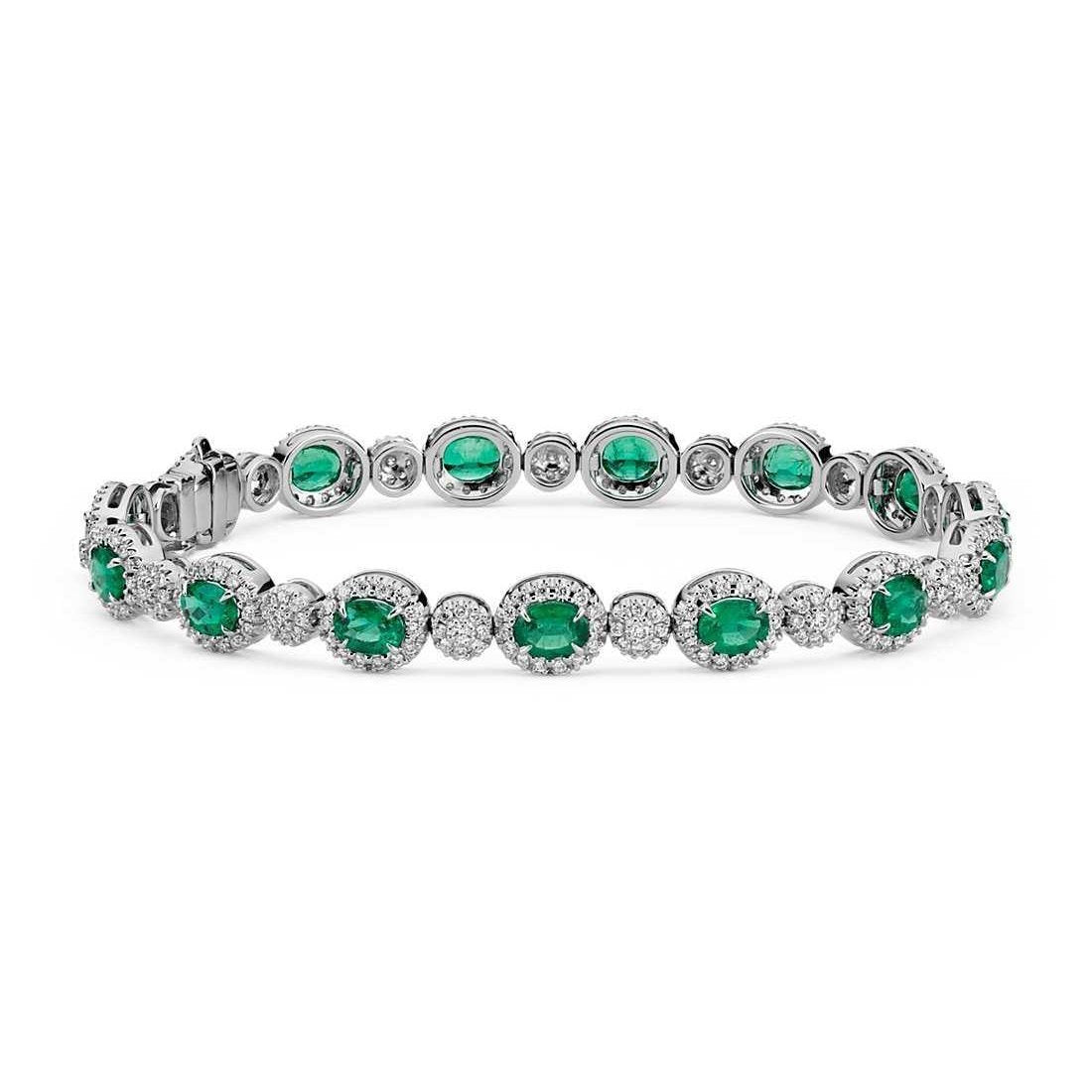 Bracciale tennis in oro bianco 14 carati con diamanti e smeraldo verde da 8,50 ct - harrychadent.it