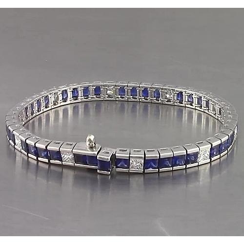 Bracciale tennis in zaffiro blu taglio Princess 25 carati in oro bianco 14K - harrychadent.it