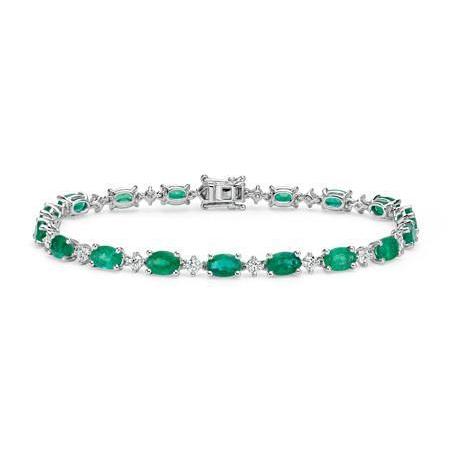 Bracciale tennis ovale verde smeraldo e diamante rotondo 15.25 carati gioielli