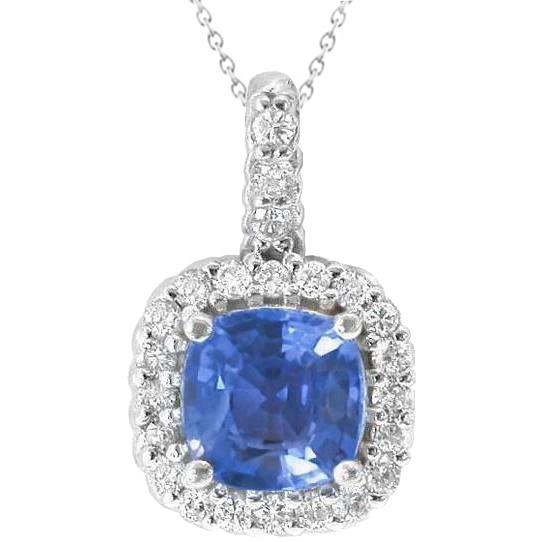 Ceylon Sri Lanka Zaffiro Diamante 2 Carati Ciondolo Oro Bianco 14K - harrychadent.it