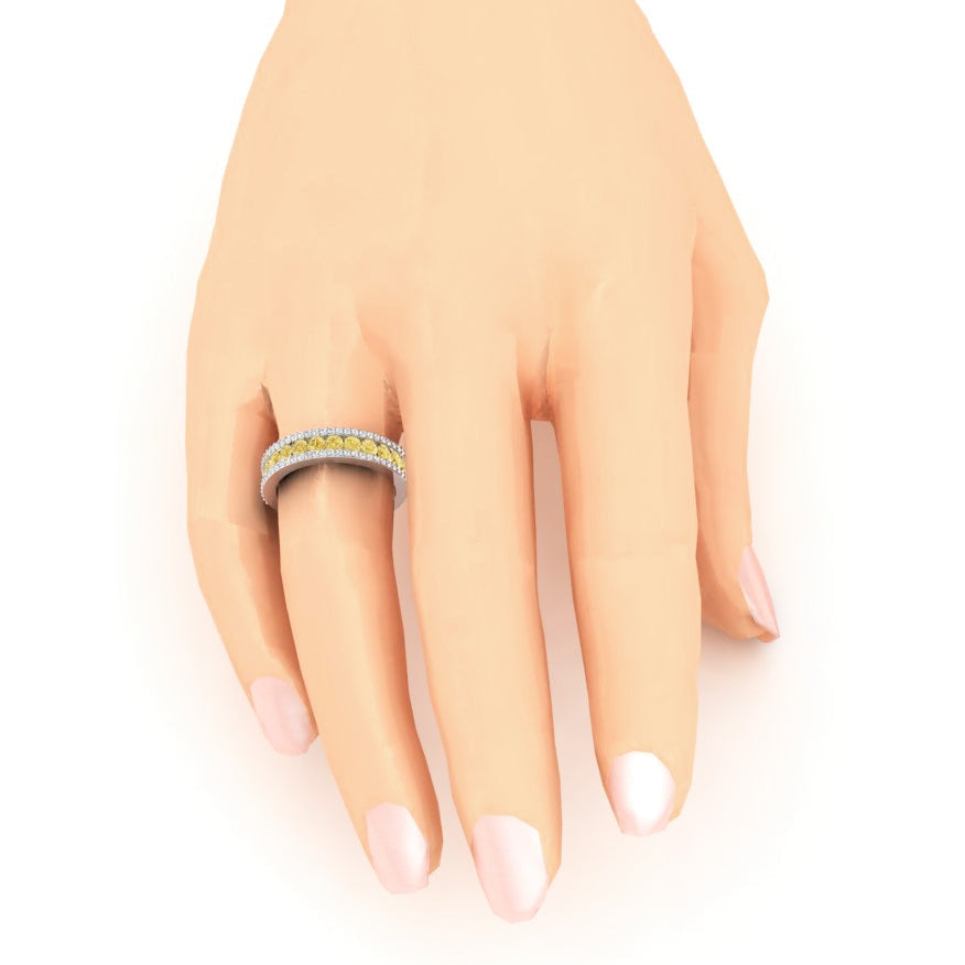 Banda di diamanti giallo canarino in oro bianco 14k