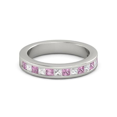 Cinturino in zaffiro rosa Princess Diamond Comfort Fit 2,40 carati oro bianco 14K