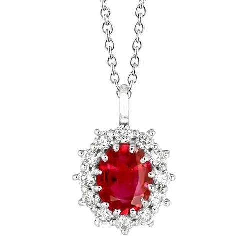 Ciondolo Collana con Diamanti Tondi E Rubini Ovali 3.50 Carati WG 14K - harrychadent.it