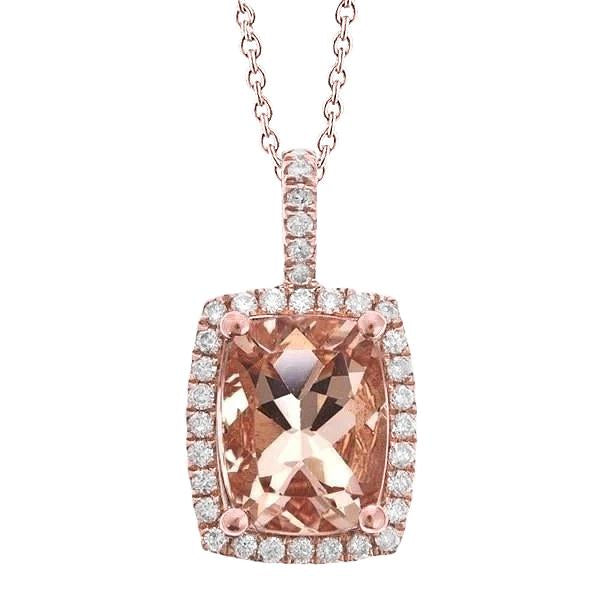 Ciondolo Cuscino Morganite E Diamanti Rotondi 16,50 Ct Oro Rosa 14K - harrychadent.it