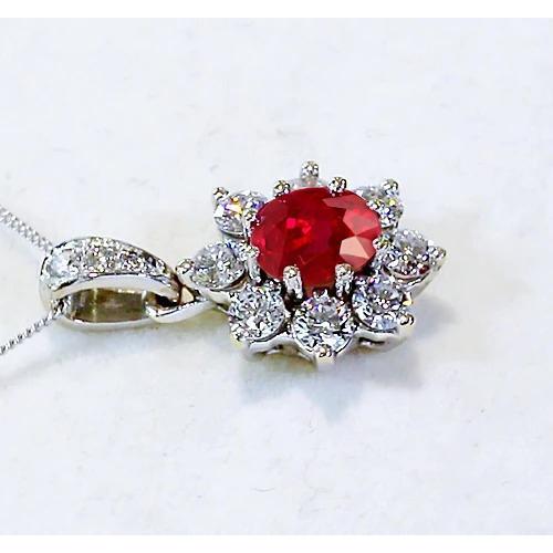 Ciondolo Diamante 1 Pollice 3.45 Carati Rubino Fiore di Loto Oro Bianco 14K - harrychadent.it