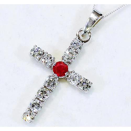 Ciondolo Diamante Rubino 3.25 Carati Croce Oro Bianco 2.5 Pollici - harrychadent.it