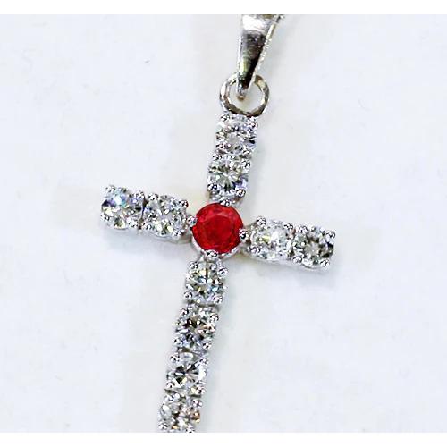 Ciondolo Diamante Rubino 3.25 Carati Croce Oro Bianco 2.5 Pollici - harrychadent.it