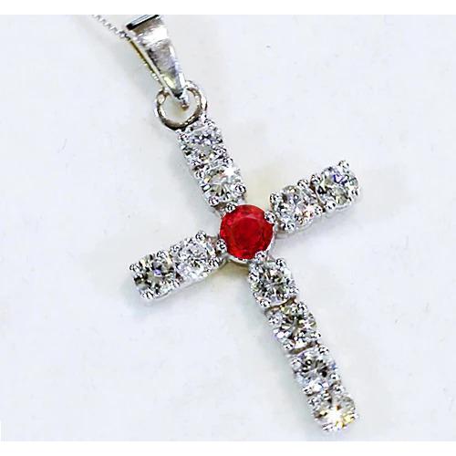 Ciondolo Diamante Rubino 3.25 Carati Croce Oro Bianco 2.5 Pollici - harrychadent.it