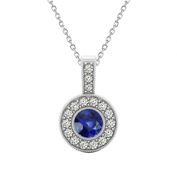 Ciondolo Halo Round Ceylon Sapphire Collana Lunetta Set 2,25 carati - harrychadent.it