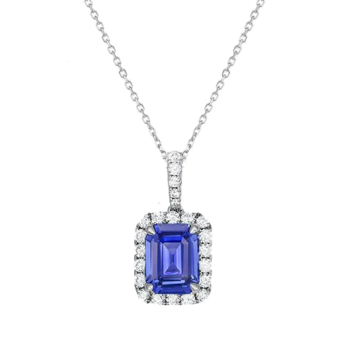 Ciondolo Halo in oro bianco, smeraldo, zaffiro di Ceylon e diamante 2 carati - harrychadent.it
