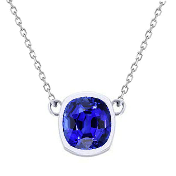 Ciondolo Solitario Lunetta Set Cuscino Orecchio di cane con zaffiro blu 3 carati - harrychadent.it