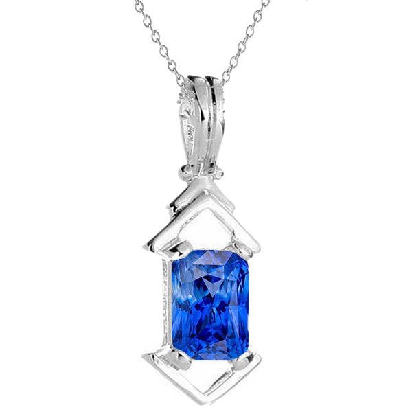 Ciondolo Solitario Radiant Blue Sapphire Fancy Con Catena 2 Carati - harrychadent.it