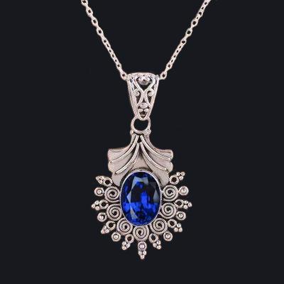 Ciondolo Zaffiro Ceylon 5 Carati Oro Bianco 14K - harrychadent.it