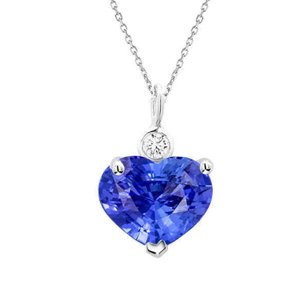 Ciondolo a cuore con zaffiro azzurro e diamanti oro 14K 3,50 carati