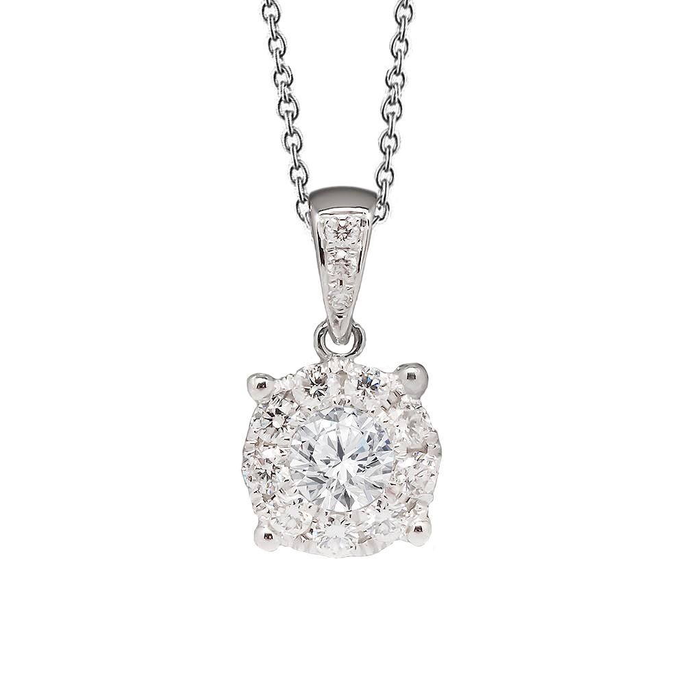 Ciondolo aureola con diamante rotondo da 2 carati in oro bianco massiccio 14K - harrychadent.it