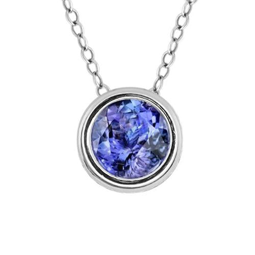 Ciondolo con castone in tanzanite solitario a taglio rotondo 3 carati WG 4K - harrychadent.it