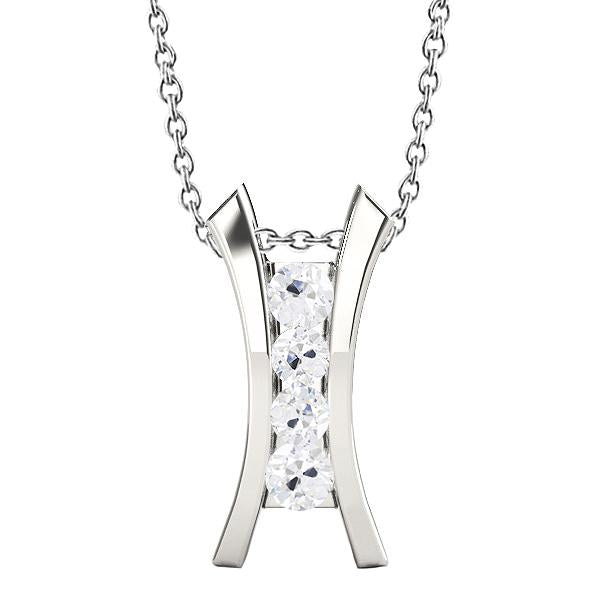 Ciondolo con quattro pietre rotonde con diamanti da minatore vecchio con catena in oro 2 carati - harrychadent.it