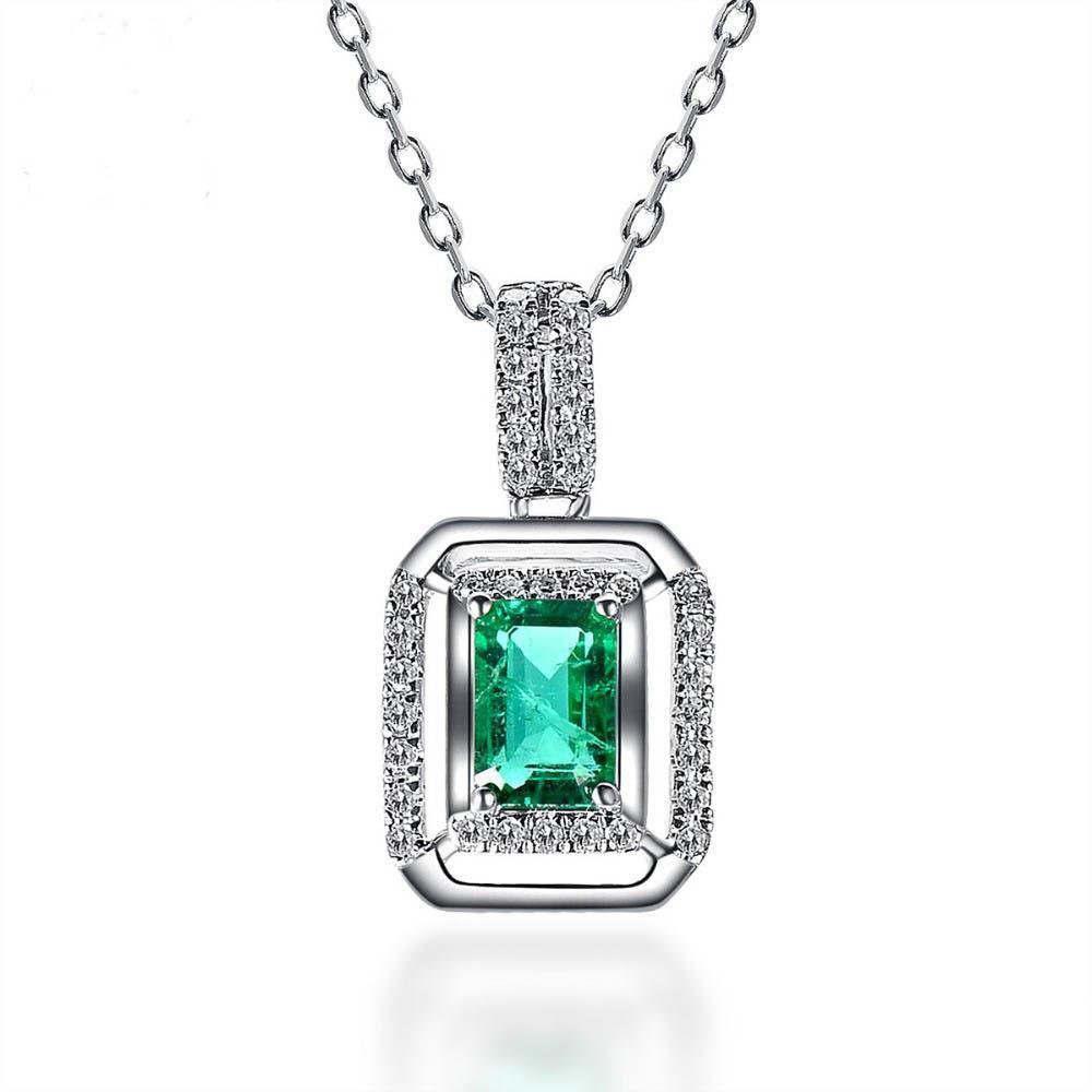 Ciondolo con smeraldo verde e diamanti con catena in oro bianco da 6.75 carati 14K - harrychadent.it