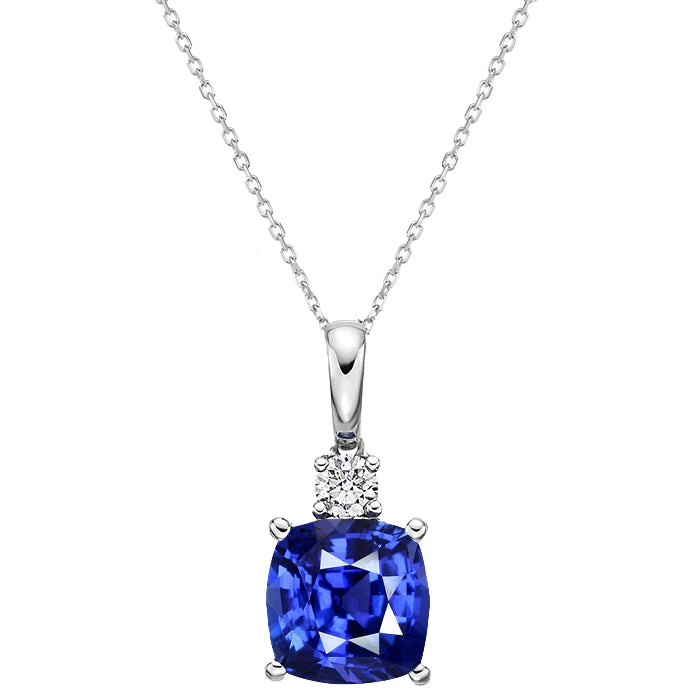 Ciondolo con zaffiro blu cuscino e diamanti tondi con catena 2,75 carati - harrychadent.it