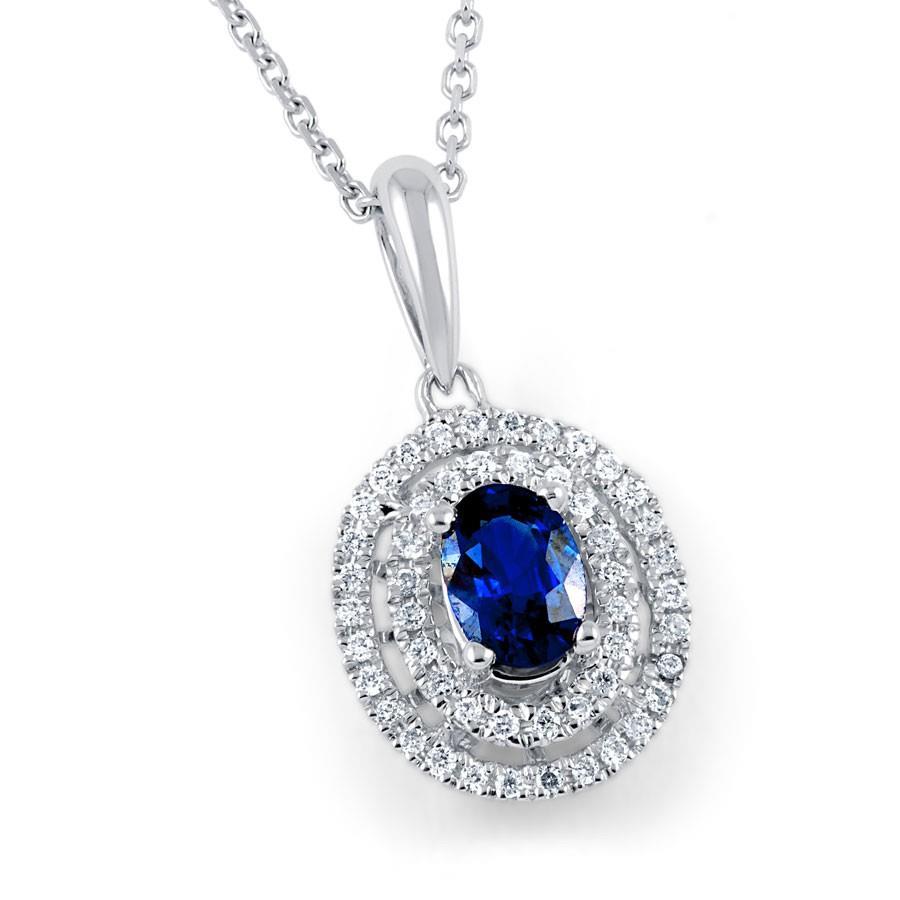 Ciondolo con zaffiro blu di Ceylon e diamante da 2.70 carati in oro bianco 14K - harrychadent.it