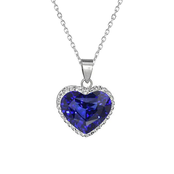 Ciondolo cuore Halo Zaffiro blu e diamante rotondo Oro 14 carati 3,50 carati - harrychadent.it