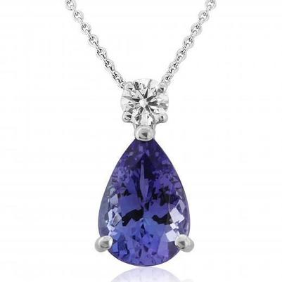 Ciondolo in oro bianco 18 kt con tanzanite a pera grande e diamante rotondo 14K - harrychadent.it