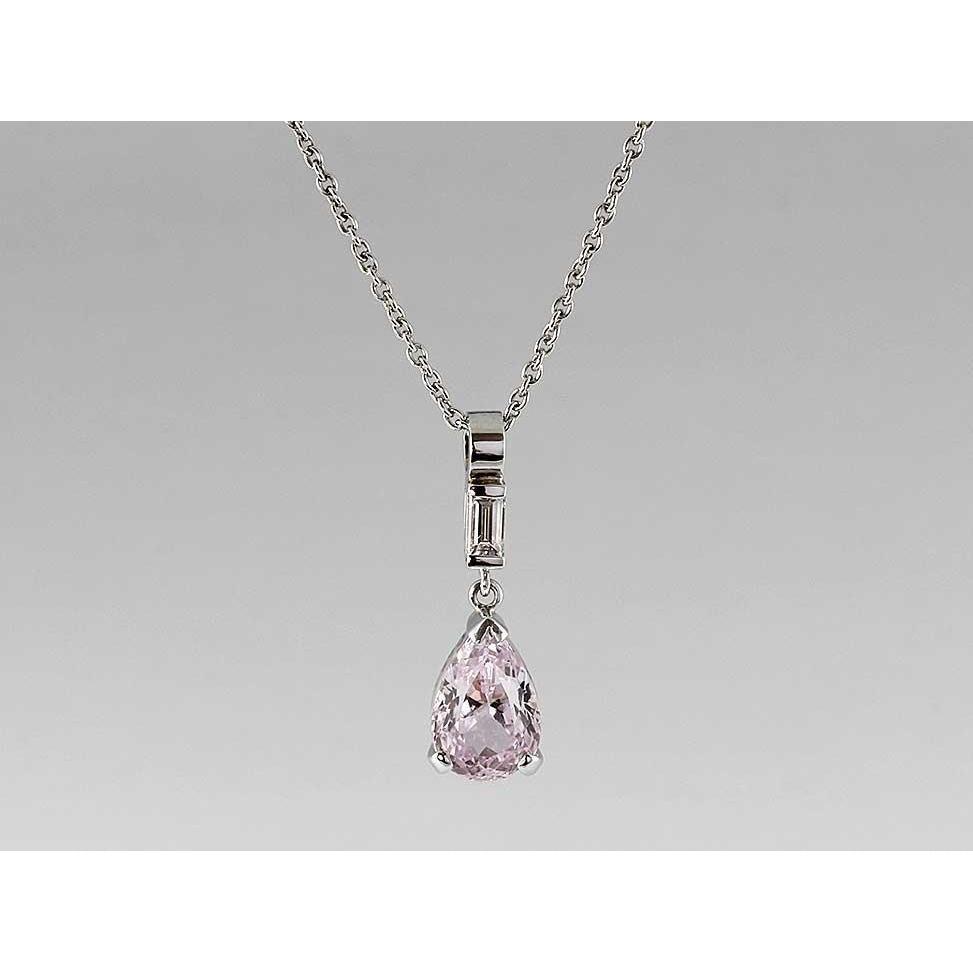 Ciondolo in pietra preziosa di Kunzite con taglio a pera rosa Gioielli in oro bianco 11 carati - harrychadent.it