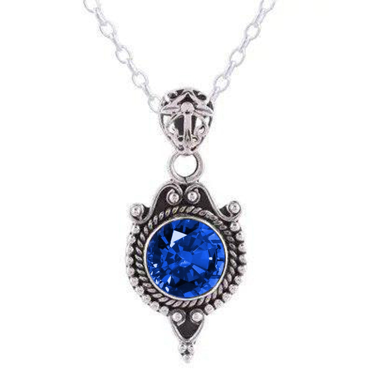 Ciondolo in stile antico con zaffiro blu 8 carati in oro bianco 14K - harrychadent.it