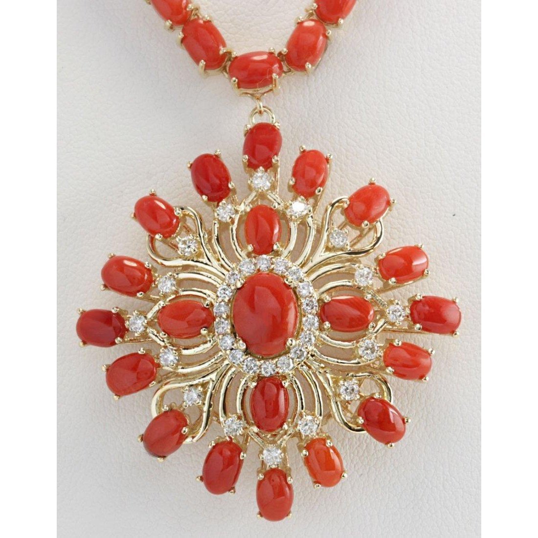 Collana Donna Corallo Rosso E Diamanti 73,75 Carati Oro Giallo 14K - harrychadent.it