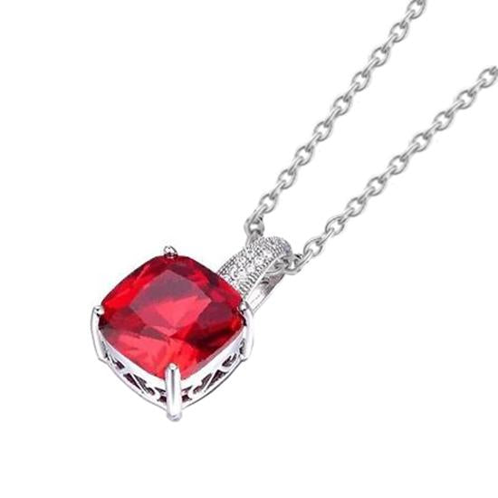 Collana Pendente 6.75 Ct. Rubino E Diamanti Oro Bianco 14K - harrychadent.it