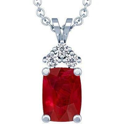 Collana Pendente Con Rubini E Diamanti Con Catena 14.25 Ct. WG 14K - harrychadent.it