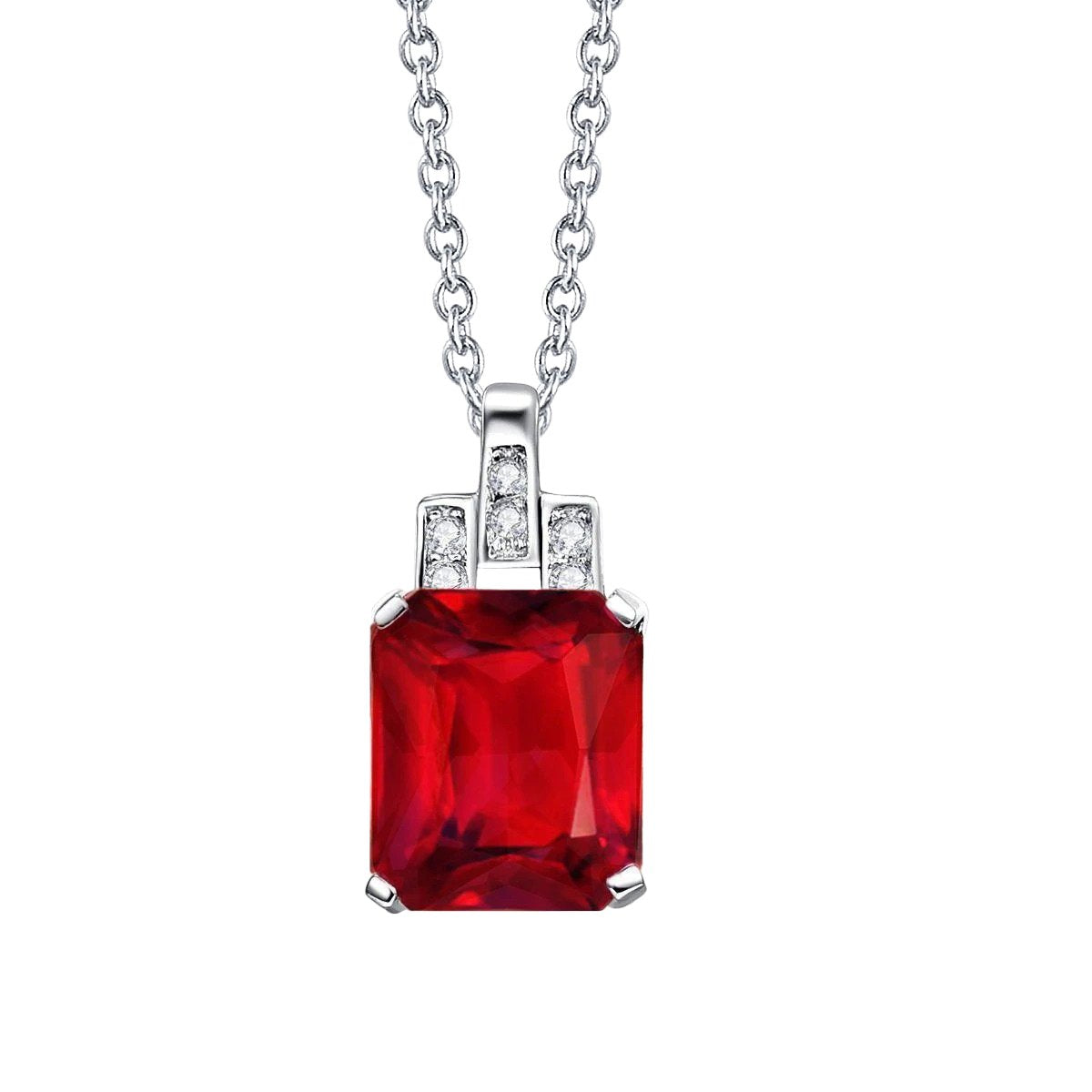 Collana Pendente In Oro Bianco Con Catena 9.25 Ct. Rubino E Diamanti - harrychadent.it