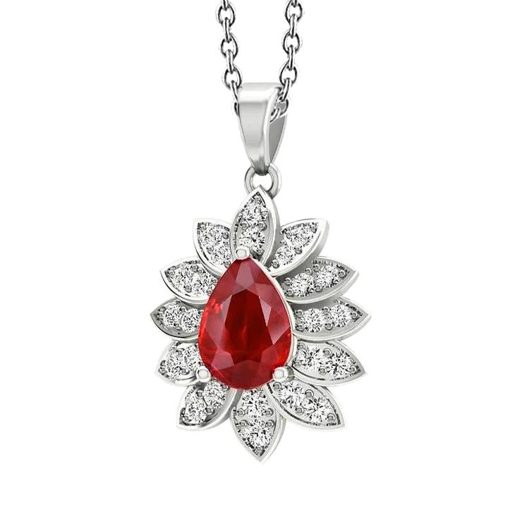 Collana Pendente Lady Rubino Rosso E Diamanti 3.75 Carati WG 14K - harrychadent.it