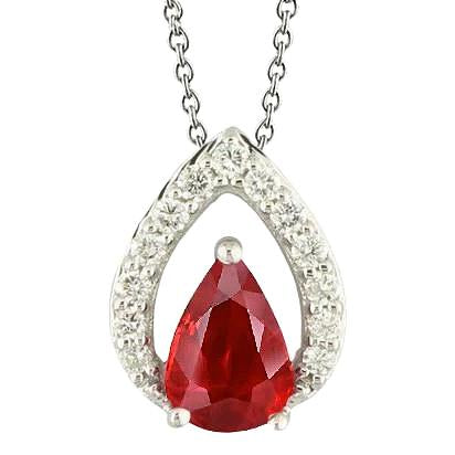 Collana Pendente Rubino Taglio Pera Con Diamante Tondo 5 Carati WG 14K - harrychadent.it