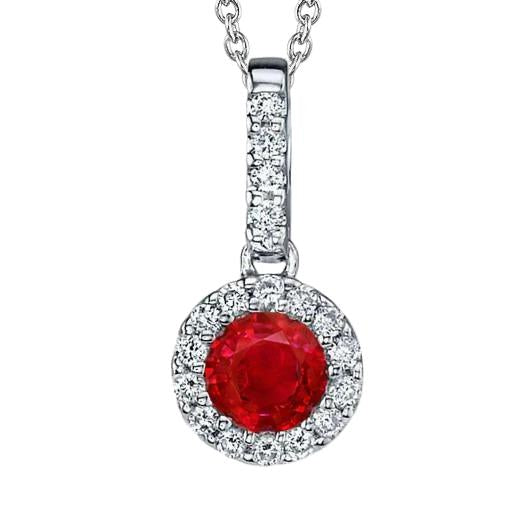 Collana Pendente Taglio rotondo 6.80 Ct. Rubino E Diamanti Oro Bianco 14K - harrychadent.it