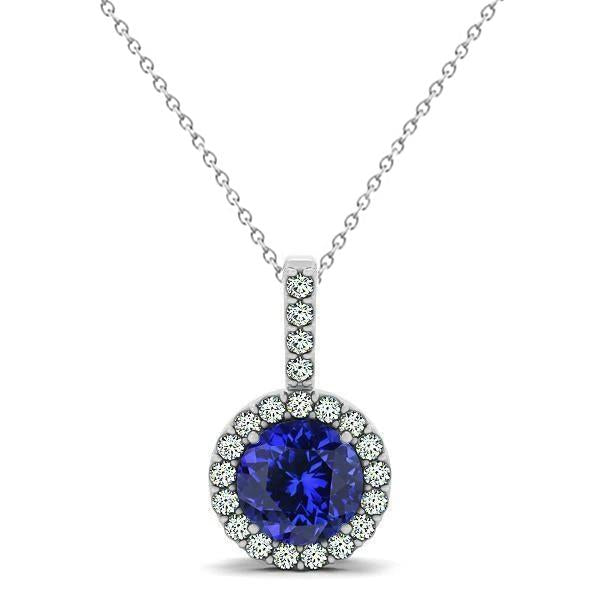 Collana Pendente Tanzanite Blu Con Diamanti Oro Bianco 14K 3.70 Ct - harrychadent.it