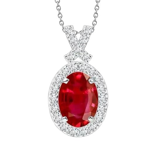 Collana Pendente da donna in oro bianco 14K con diamanti rossi rubino 3.80 carati - harrychadent.it
