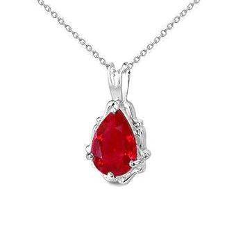 Collana Pendente in oro bianco 14K con taglio a pera da 5 kt con solitario rosso rubino - harrychadent.it