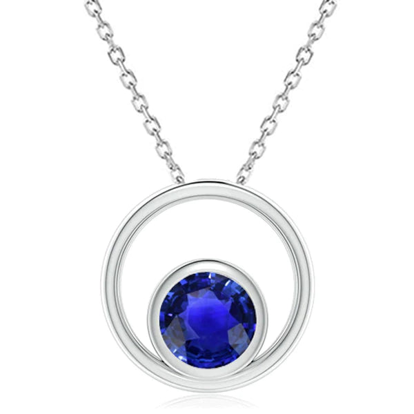 Collana con castone rotondo con zaffiro dello Sri Lanka con ciondolo circolare 2 carati - harrychadent.it