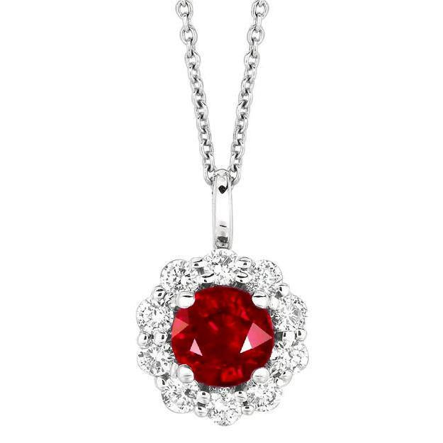 Collana con ciondolo a 3 carati con rubini tondi e diamanti con catena in oro bianco - harrychadent.it