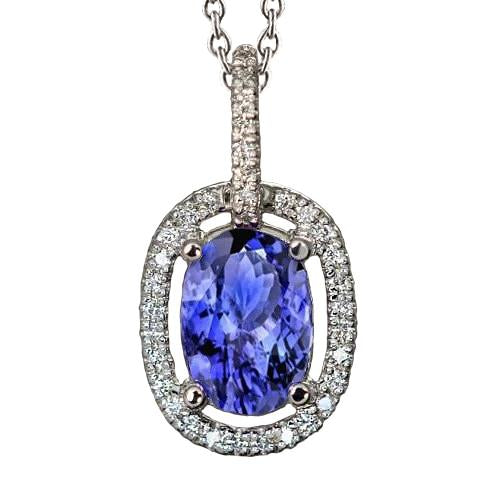 Collana con ciondolo a catena in oro bianco con tanzanite e diamanti da 3.50 ct - harrychadent.it