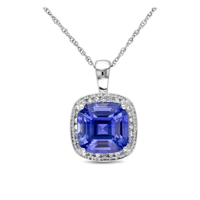 Collana con ciondolo a forma di cuscino con zaffiro e diamanti Halo 4,50 carati - harrychadent.it