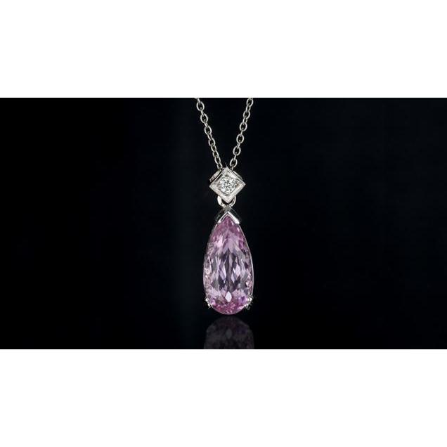 Collana con ciondolo con kunzite e diamanti taglio pera rosa 16.25 carati Novità - harrychadent.it