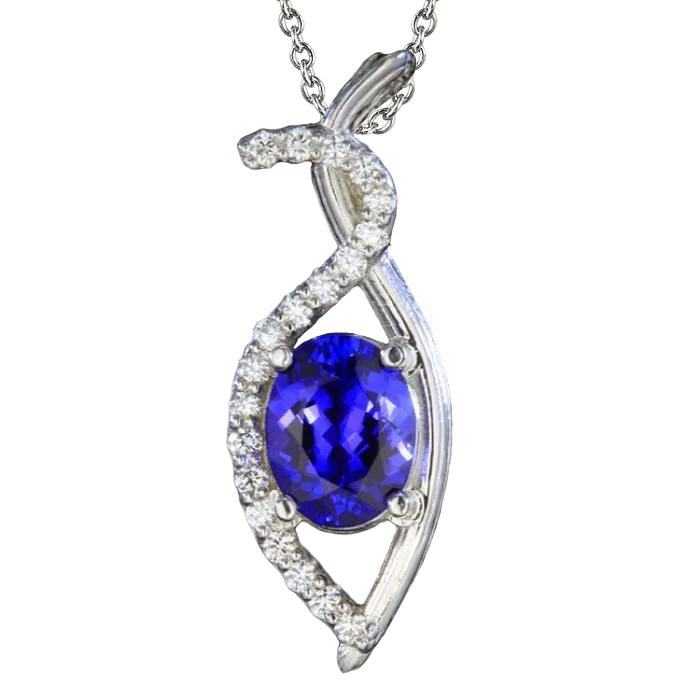 Collana con ciondolo in oro bianco 14K con tanzanite e diamanti