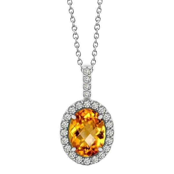 Collana con ciondolo in oro bianco 15 kt con citrino e diamanti con catena - harrychadent.it