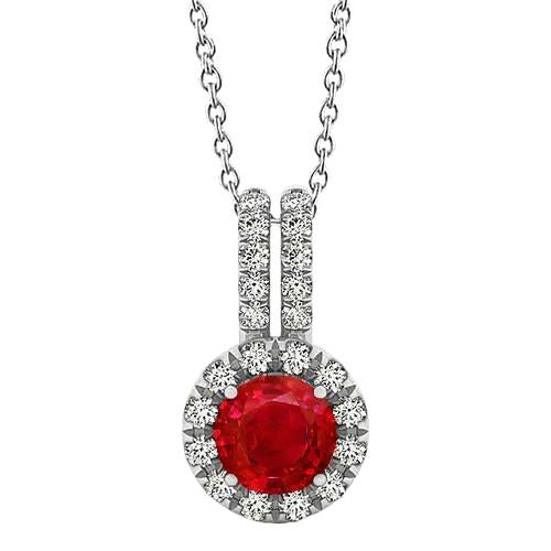 Collana con ciondolo in oro bianco da 4,50 carati con rubini e diamanti taglio rotondo 14K - harrychadent.it