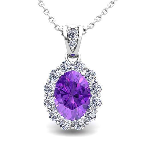 Collana con ciondolo in pietra preziosa ametista con diamanti 10,75 ct. WG 14K - harrychadent.it