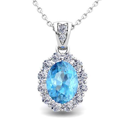 Collana con ciondolo in pietra preziosa aureola con topazio blu e diamanti 10,90 ct. WG 14K - harrychadent.it