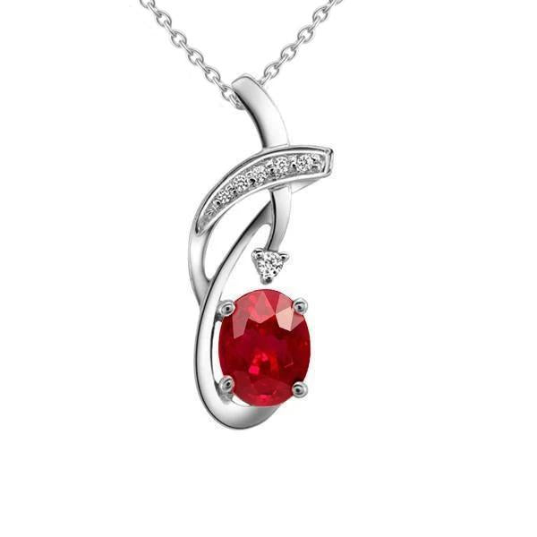 Collana con ciondolo in pietra preziosa rossa rubino taglio ovale oro bianco 1.65 carati - harrychadent.it