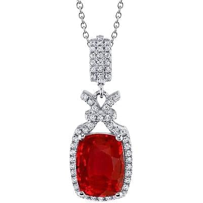 Collana con ciondolo in rubini taglio cuscino con diamanti 13.20 ct. WG 14K - harrychadent.it